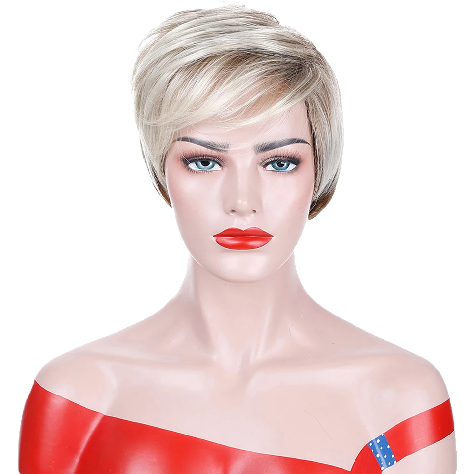 WEILAI термостойкий парик женские челки короткие прямые реалистичные натуральные