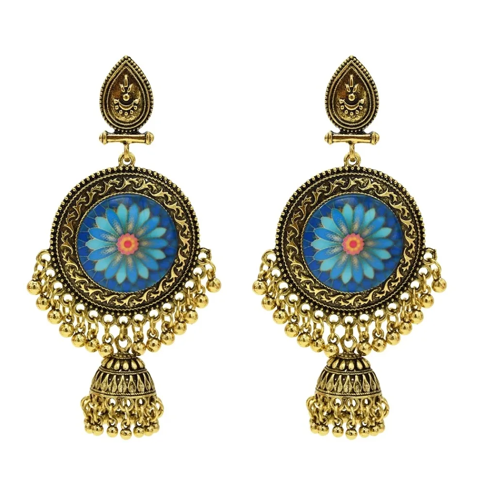 Индийские серьги для женщин Jhumka Золотая кисточка Большие колокольчики висячие серьги жажда цветок Афган Египетский Цыганский Тюрк этнические ювелирные изделия