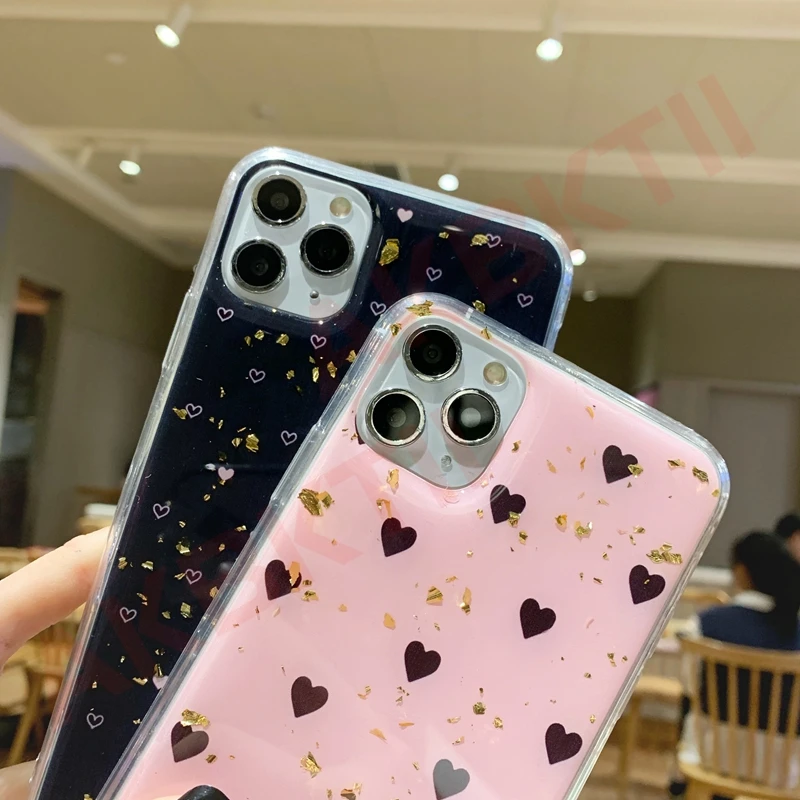 Luxury Love Heart TPU Case for Iphone 11 Pro Max XR XS 8 7 6s Plus Ultra Thin Slim Soft Silicone Clear Cover Coque Fundas |