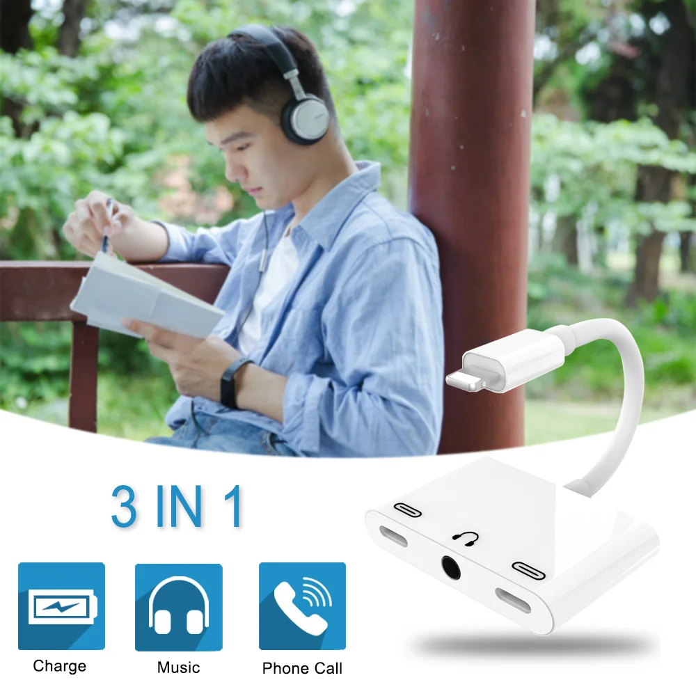 Аудиоразветвитель 3 в 1 для наушников Lightning и Dual Light ning разъем Aux 5 мм iPhone X/XR/XS
