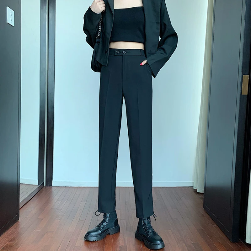 Брюки женские длинные на пуговицах с завышенной талией | Женская одежда