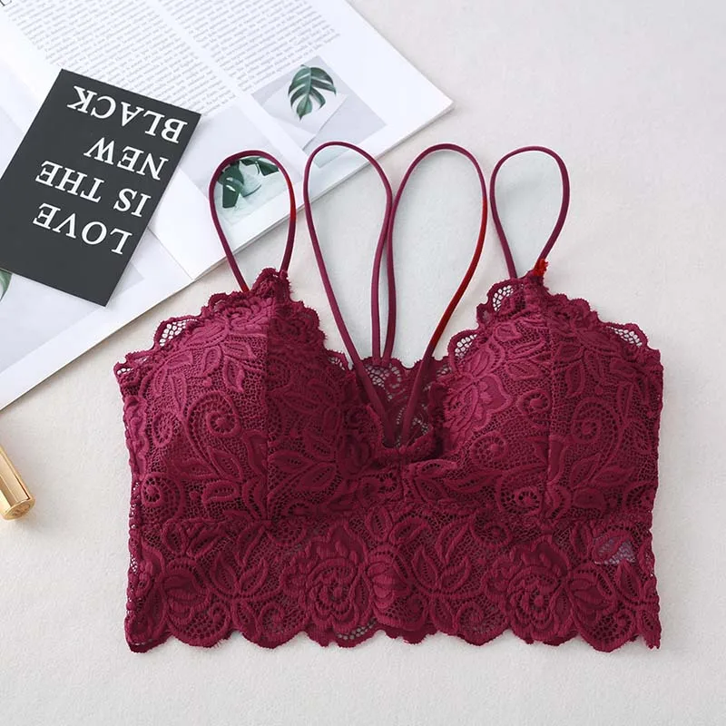 Женский бюстгальтер пуш-ап кружевной с треугольными чашечками без косточек