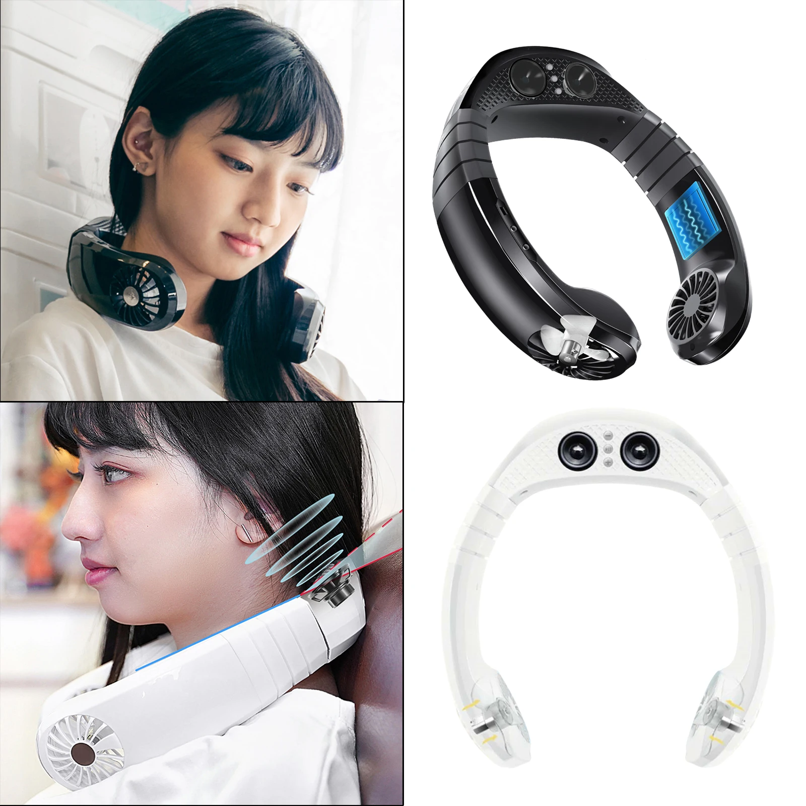 Портативный ленивый вентилятор для висячей шеи с беспроводным Bluetooth аудио, низким уровнем шума и динамиком, позволяющим использовать руки при беге на открытом воздухе.