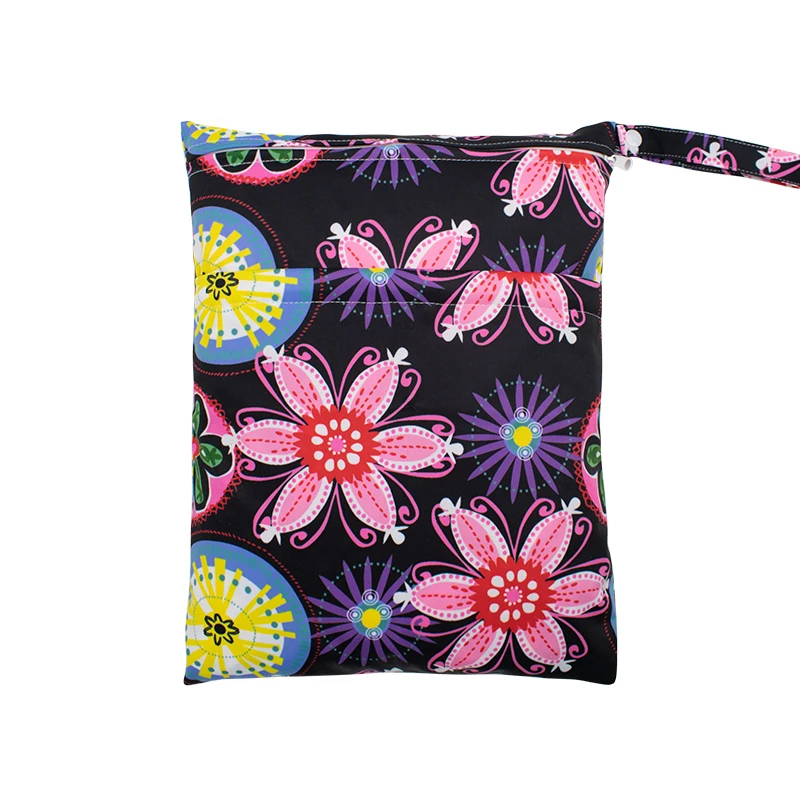 

Waterproof Reusable Travel Wet Dry Bags Printed Pocket Nappy Zipper Handbag 30*36cm Baby Diaper Storage Bags Stroller Carry Pack
