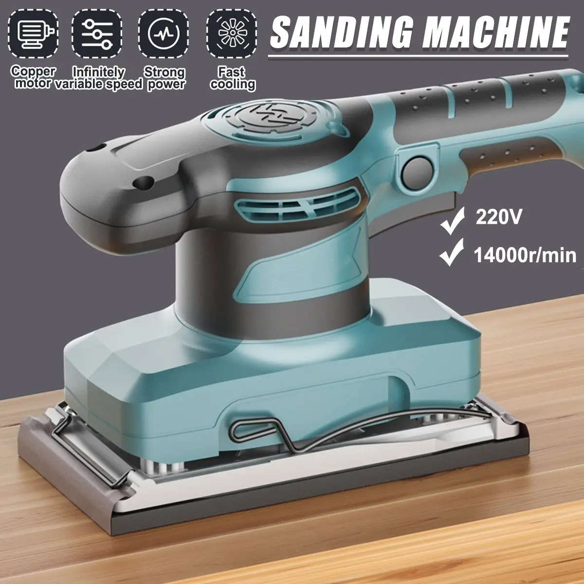 

14000r/min Professional Electric Sander Wood Metal Drywall Sander Grinding Polishing Machine Strong Torque Motor W/ 5 Sandpaper