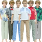 Мужской повседневный комплект одежды, штаны с широкими штанинами и полосатая клетчатая рубашка в клетку, Одежда для куклы Кен, детские игрушки, 1 комплект