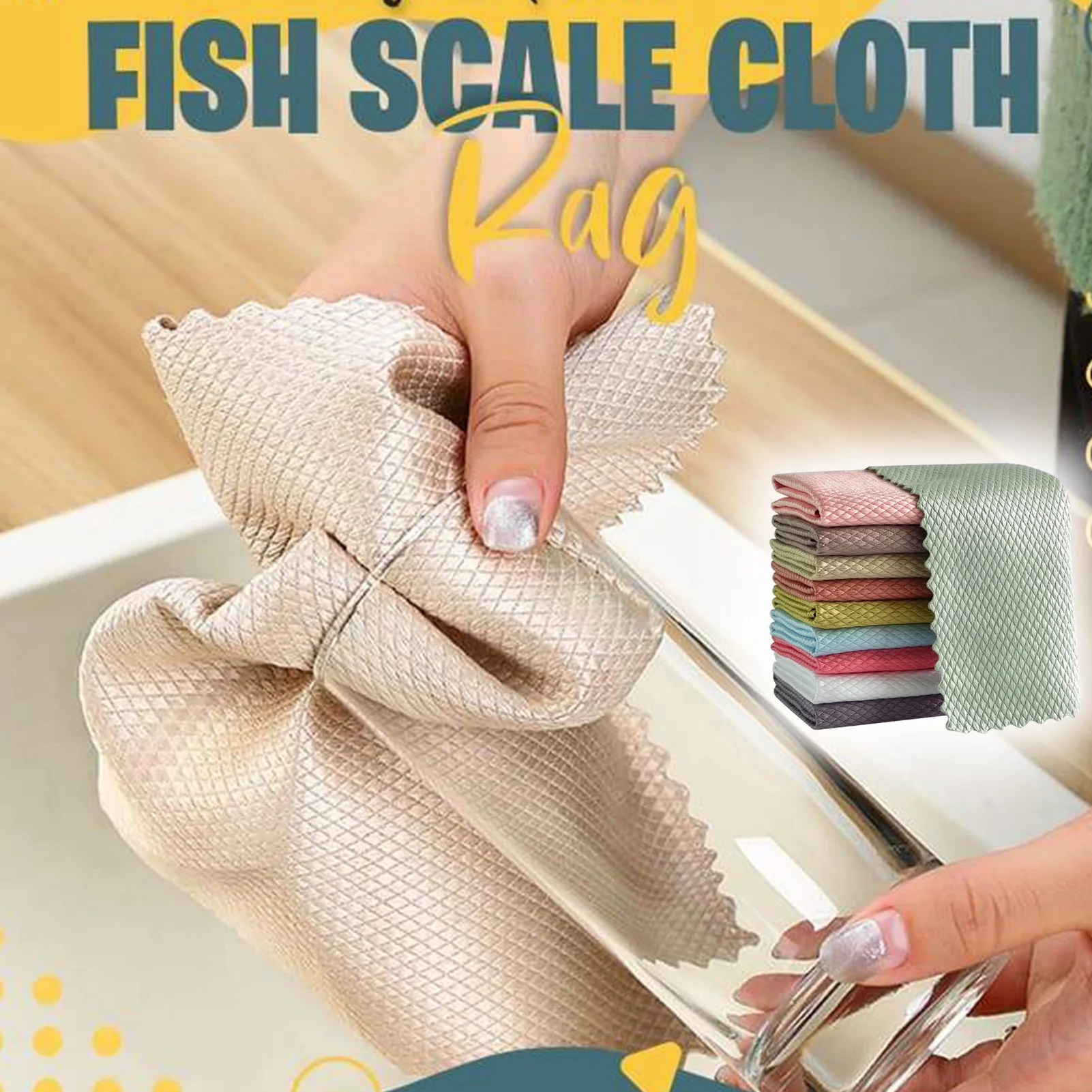 

5/10pcs Wave Pattern Fish Scale Cloth Rag 30x40cm Water Absorbable Glass Kitchen Cleaning Cloth Wipes for Table Window Free