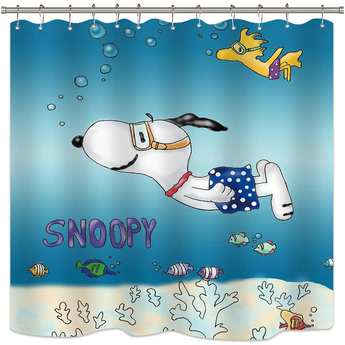 

Dog Puppy Cartoon Kids Animals Blue Sea Underwater Ocean White Fish Decor Set