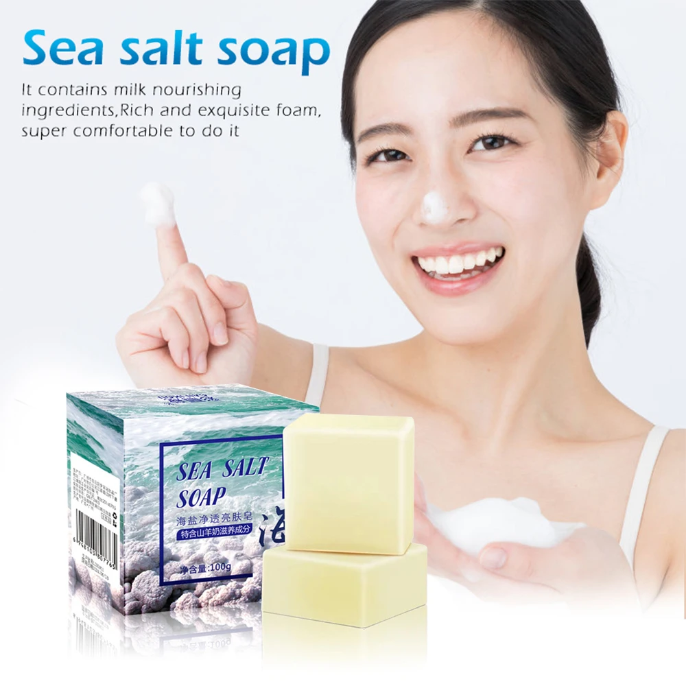 

Sea Salt Soap whitening Moisturizing Soap Natural Milk Sea Salt Soap Remove Pimple Pores Acne Treatment Face Care Foaming Net