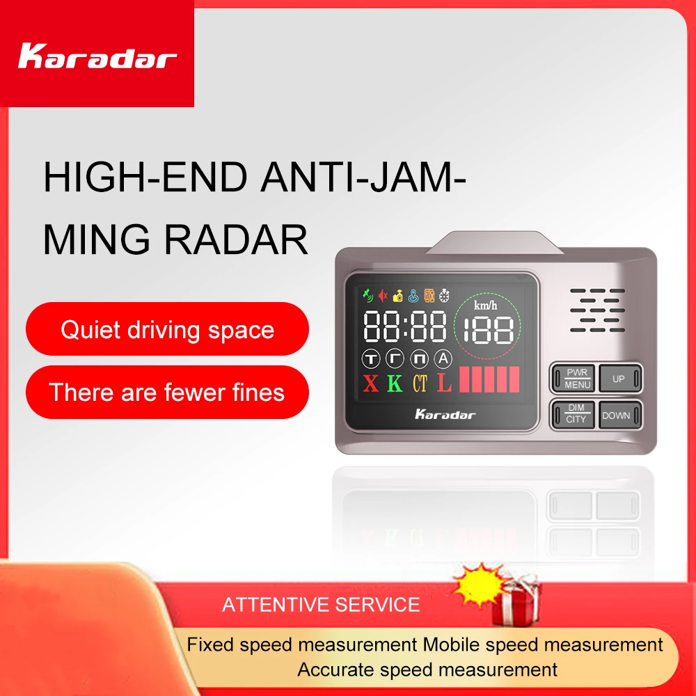 Karadar 980 Car GPS Radar Detector Police Speed Alarm Russian 360 Degree X K CT L Antiradar Multiple Modes 2.4inch LED Screen