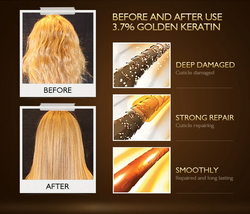 

HAIRINQUE 3.7% 24K Gold therapy keratin hair treatment frizz-free and 30 mins make hair smoothing and shine hair care