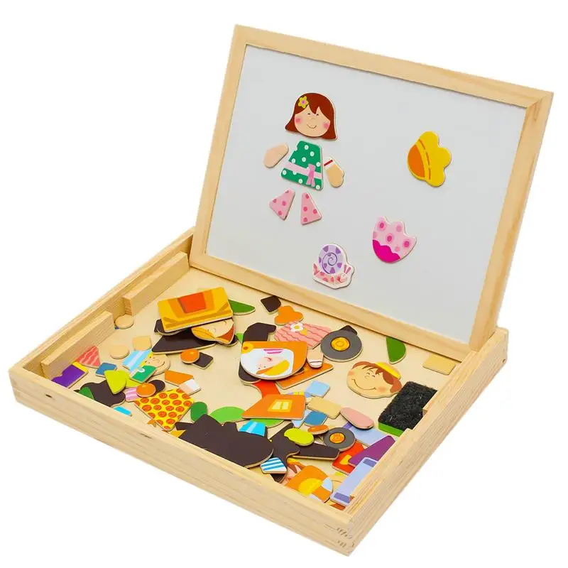 JIMITU игрушка для рисования, доска для письма, магнитная доска, головоломка, двойной мольберт, детская деревянная игрушка, подарок, детские развивающие игрушки - Цвет: Cartoon