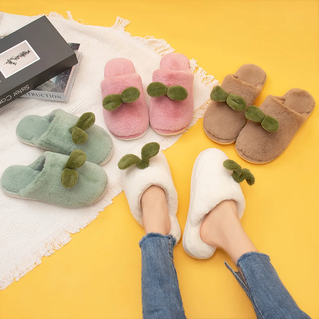 SAGACE/женские зимние тапочки с украшением в виде листьев Плюшевые мягкие на низком