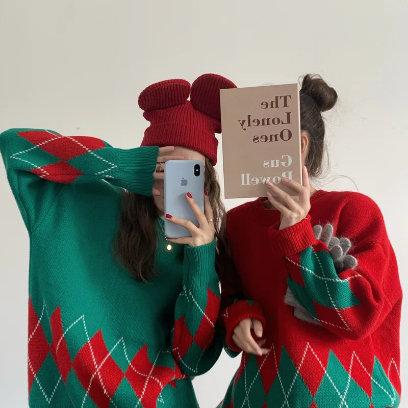 

Christmas Women's Sweater Santa Claus Christmas Print Long Sleeve O-neck Christmas Knitted Pullover Sweater Top Sweater Knitwear