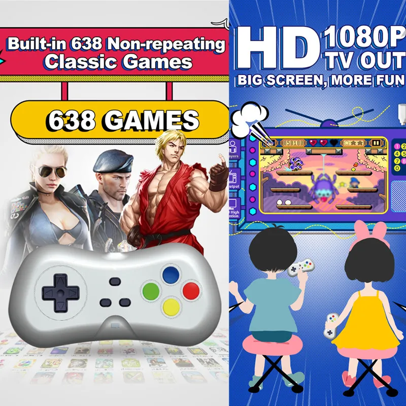 

2.4G HD AV Wireless Handheld Game Console 638 620 Games Controller Gamepad Retro Mini Video Game Player With Wireless Receiver