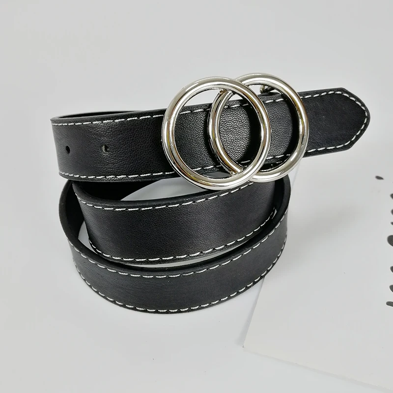 

Black Leather Belts For Women Luxury Jeans Belt Double Ring Cinturon Mujer Waist Corset Strap Ceinture Femme Waistband