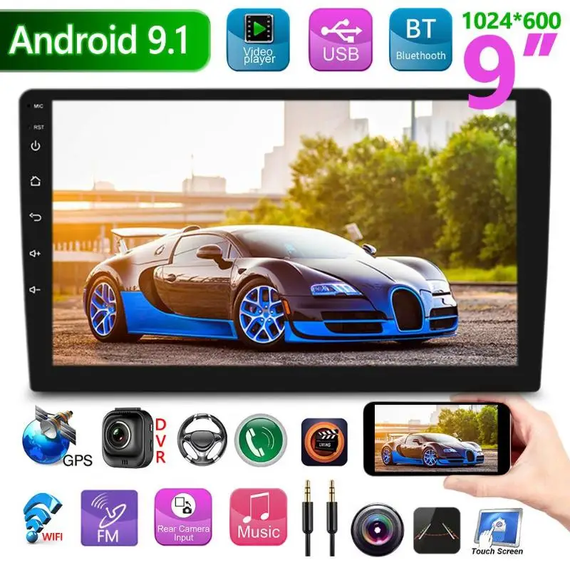 9001 Автомобильный мультимедийный видеоплеер автомагнитола Android 9 1 WiFi gps Bluetooth