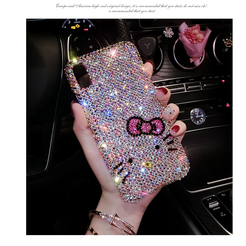 

Hot full Shiny diamond Glitter hard phone case for apple iphone 7 8 Plus X XS XR MAX 11 Pro lovely Bowknot Cat cover coque funda