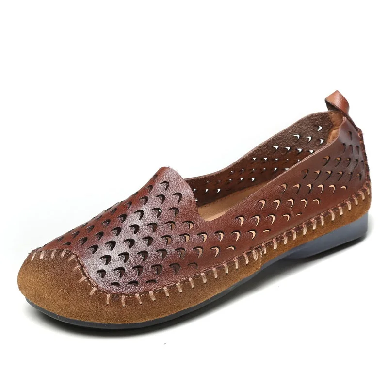 

Лоферы женские ручной работы из натуральной кожи, дышащие туфли на плоской подошве, без застежки, с низким вырезом, Мокасины, обувь