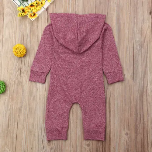 

2019 Children Autumn Clothing Baby Kids Boys Girls Infant Hooded Solid Romper Jumpsuit Long Sleeve Clothes Outfits 0-24M