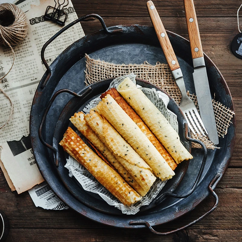 Металлический поднос с ручками для украшения хлеба в стиле ретро десерта ручной