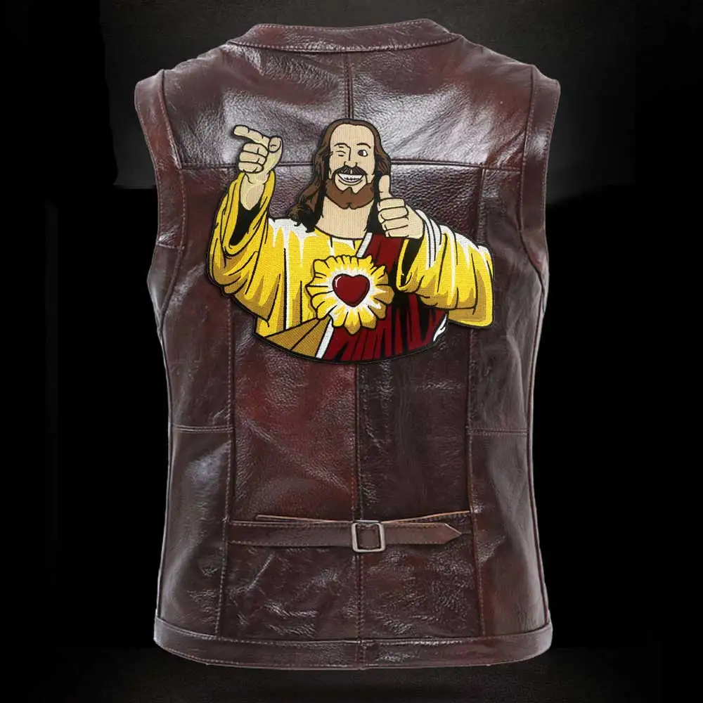 CUTE FUNNY LARGE Jesus Christ Embroidered Patch Iron ON BACKING For Clothing VEST