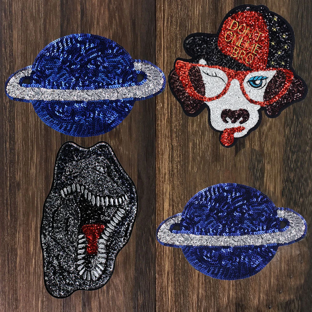 1 шт. динозавры собака Космос земля обувь вышивка аппликация Блестки свитер