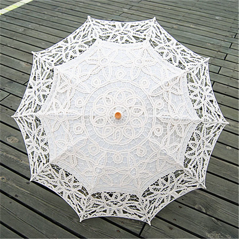 

Handmade Lace Umbrella Victoria Style Parasol Umbrella with Long Handle Photography Prop for Wedding Outdoor Sun C44