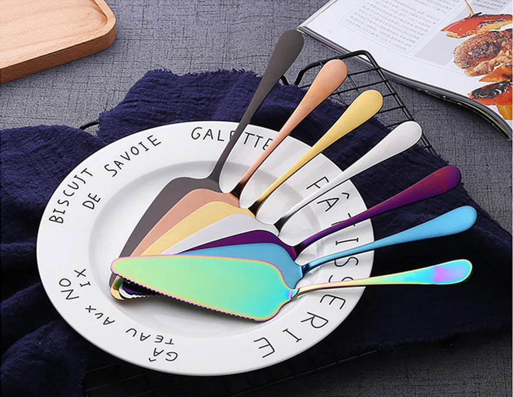 Красочные Нержавеющая сталь зубчатая кромка торты сервер лезвие резак пирог