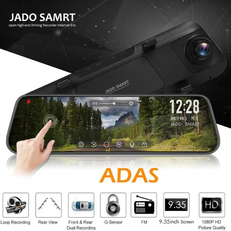 JADO A650 поток медиа ADAS зеркало заднего вида DVR Dashcam камера 9 35 &quotips сенсорный экран Full