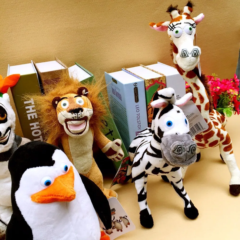 1pc 20/30cm Kawaii Madagascar Soft Plush Toys Lion Giraffe Penguin Zebra Hippo Cute Gift for Kids Boys Home decor Super Quality