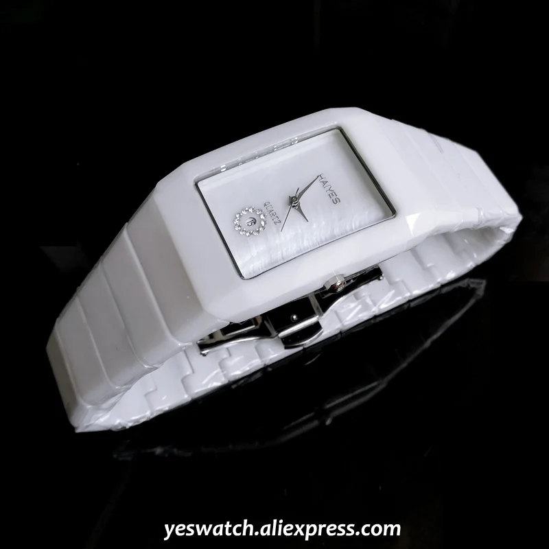 HAIYES белые керамические мужские часы Топ бренд Роскошные прямоугольные кварцевые