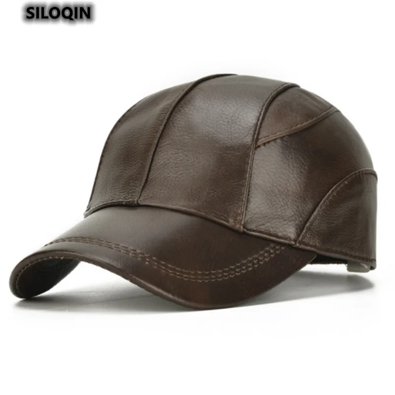 

Middle Aged Men's Genuine Leather Thin Baseball Cap Cowhide Spring Autumn Leisure Sports Adjustable Size Snapback 2022 New Gorra