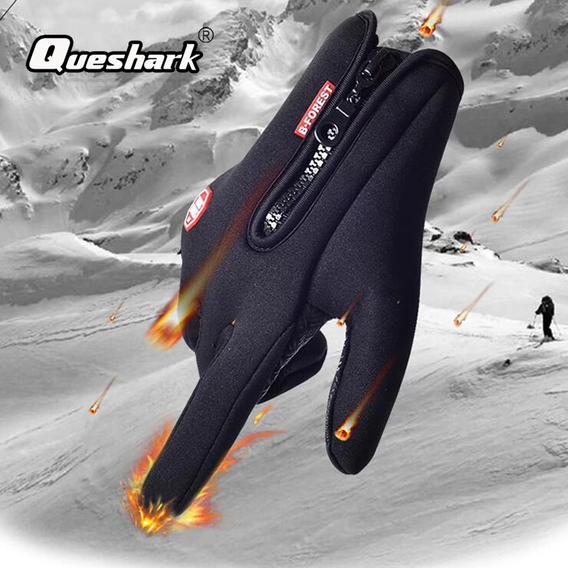 Queshark, мужские и женские лыжные перчатки, зимние теплые лыжные перчатки, для спорта на открытом воздухе, сенсорный экран, водонепроницаемые, противоскользящие перчатки, 5 азиатских размеров