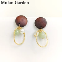 mg new fashion double pearl earrings gold circle wood pendant personality dangle earrings women jewelry accessories hot gifts