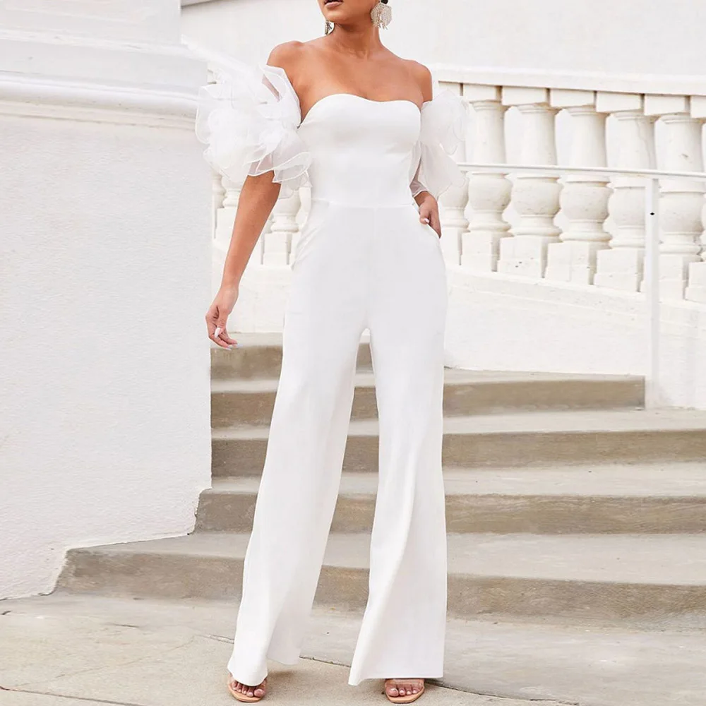 

Simple Ruffles Off The Shoulder Jumpsuit Evening Dress For Women Black Girls Pants Suits Special Occasion Gowns Runway Outfit