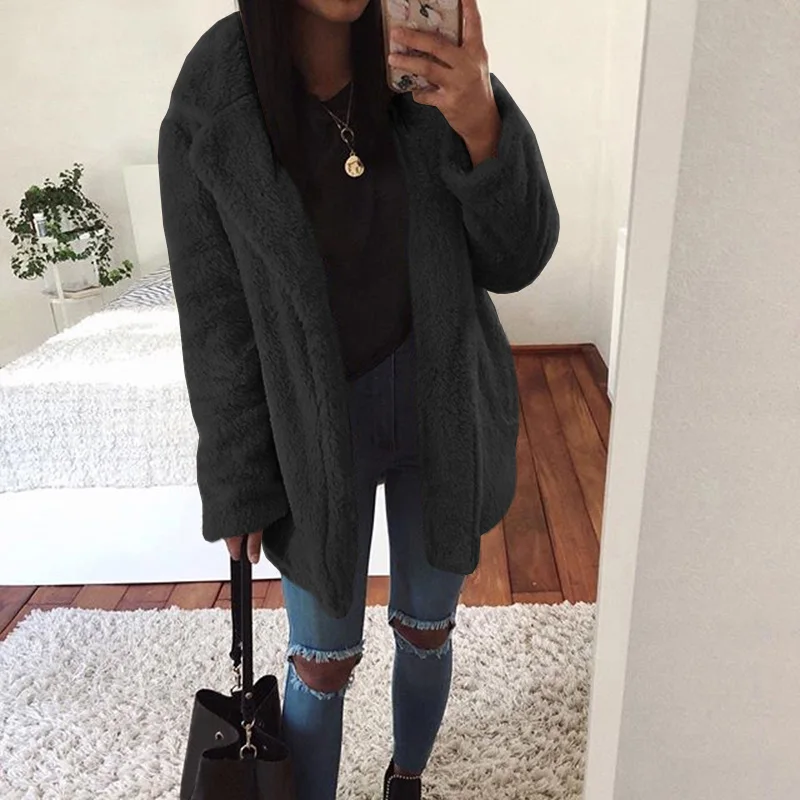 

new Fashion Warm Velvet Coats Women Fall and Winter Solid Long Sleeve Overcoats Ladies Vintage Faux Fur Coat Outwear Mujer