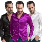 Рубашка мужская блестящая атласная, люксовая модная сорочка с длинными рукавами, сорочка на пуговицах для свадьбы, выпускного вечера, повседневная одежда, 2021