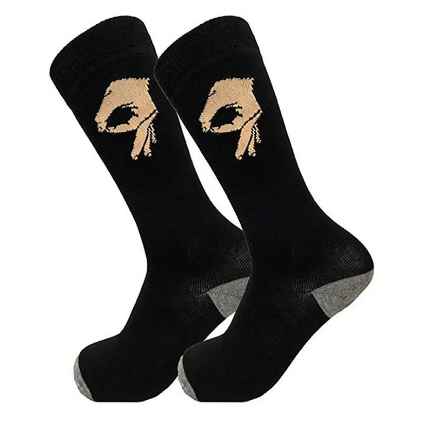 18 Colors Men Unisex Winter Knitted Mid-Calf Long Crew Socks Funny OK Gesture Printed Hip-Hop Trendy Cotton Hosiery Skateboard - Цвет: 1