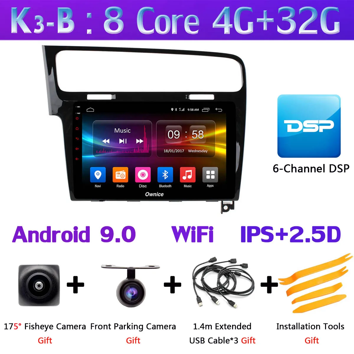 Панорамная камера 360 ° 4G LTE Android 9,0 4G+ 64G DSP CarPlay Автомобильный плеер для Volkswagen Golf 7 MK7 2013- gps радио - Цвет: K3-B