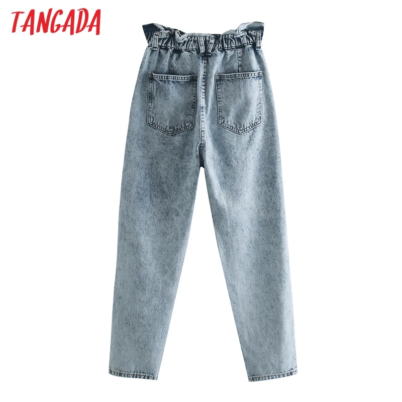 

Tangada 2020 fashion women loose harm jeans pants long trousers strethy waist pockets buttons female denim pants 4M61