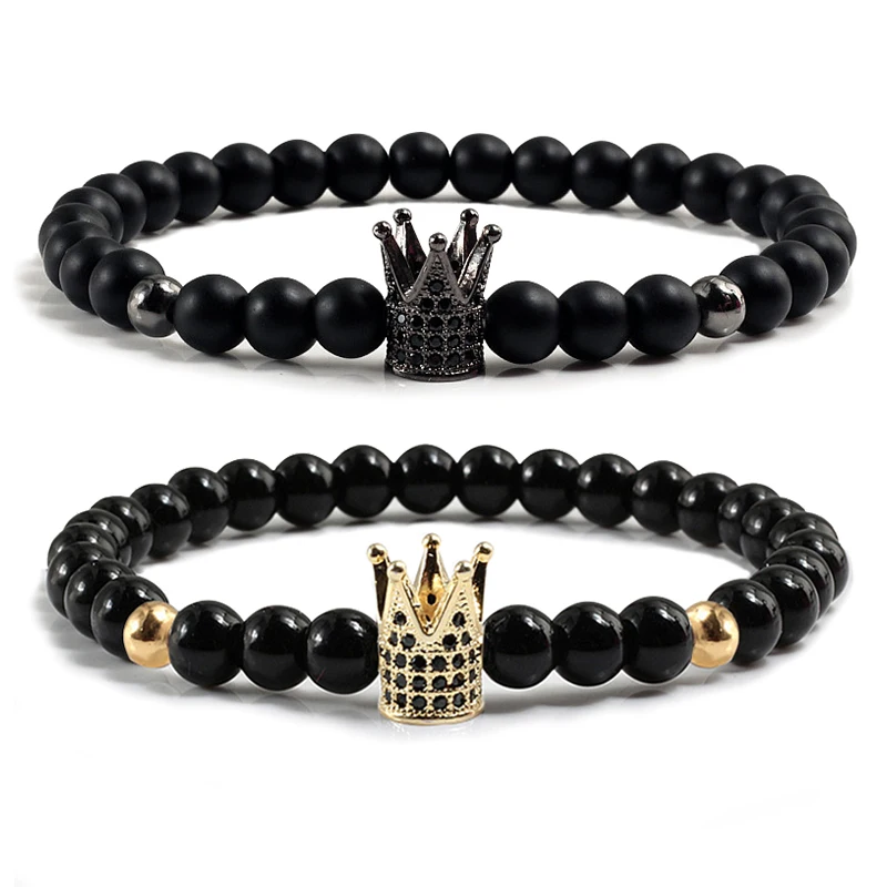 Мужской модный черный браслет из натурального камня круглые браслеты с бусинами