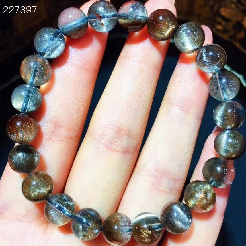 

8.5mm Natural Brookite Platinum Silver Rutilated Quartz Bracelet Crystal Gemstone Round Beads Woman Man Gift Genuine AAAAA