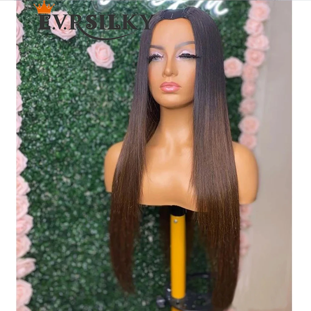 Ombre Chestnut Brown Bone Straight U Part Wigs Virgin Human Hair Chocolate Brow V Part Half Wig Glueless Full Machine 250density