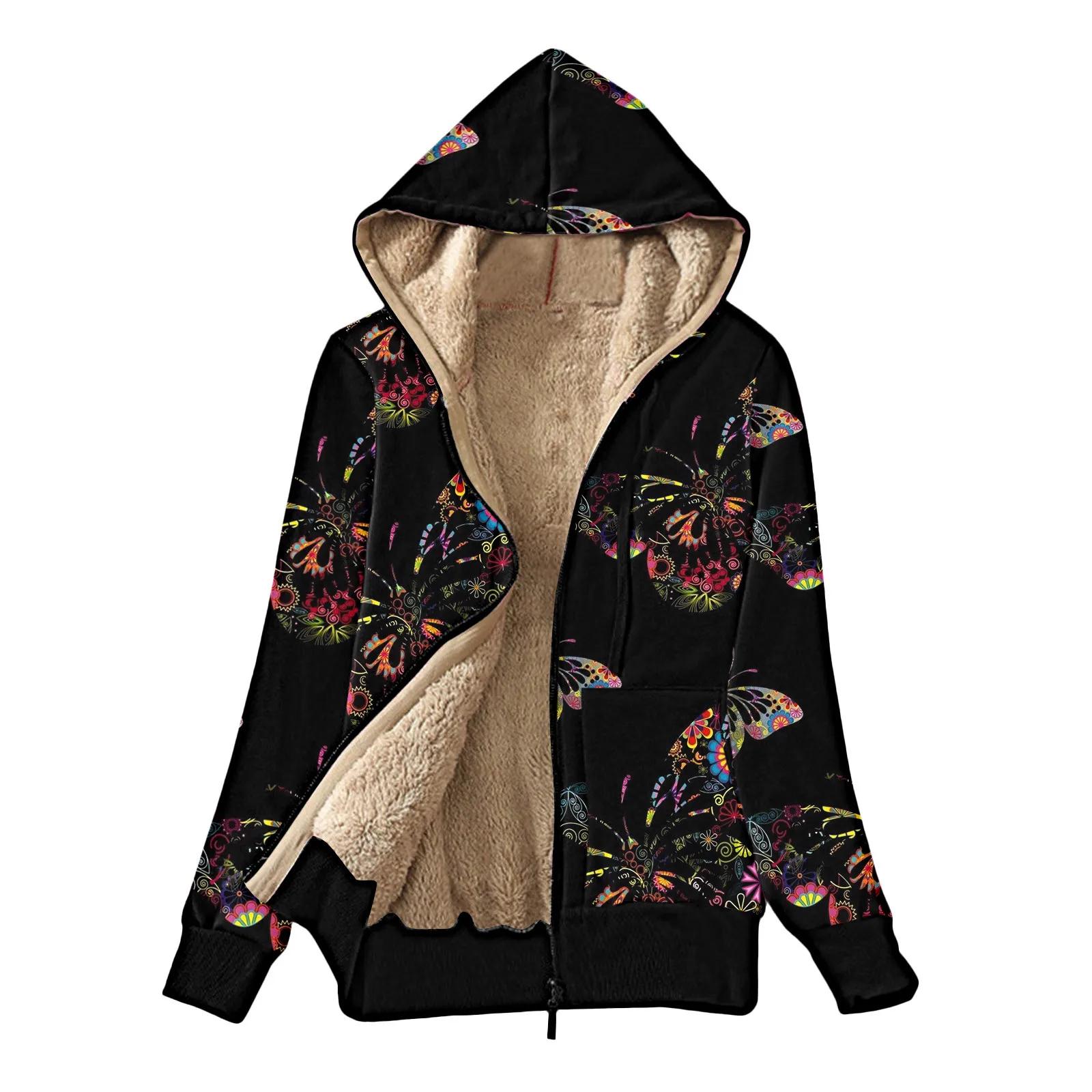 

Kawaii Clothes Women Quilted Coats Butterfly Print Korean Fashion Harajuku Casual Long Sleeve Hooded Winter Plus Fleece Coat 4
