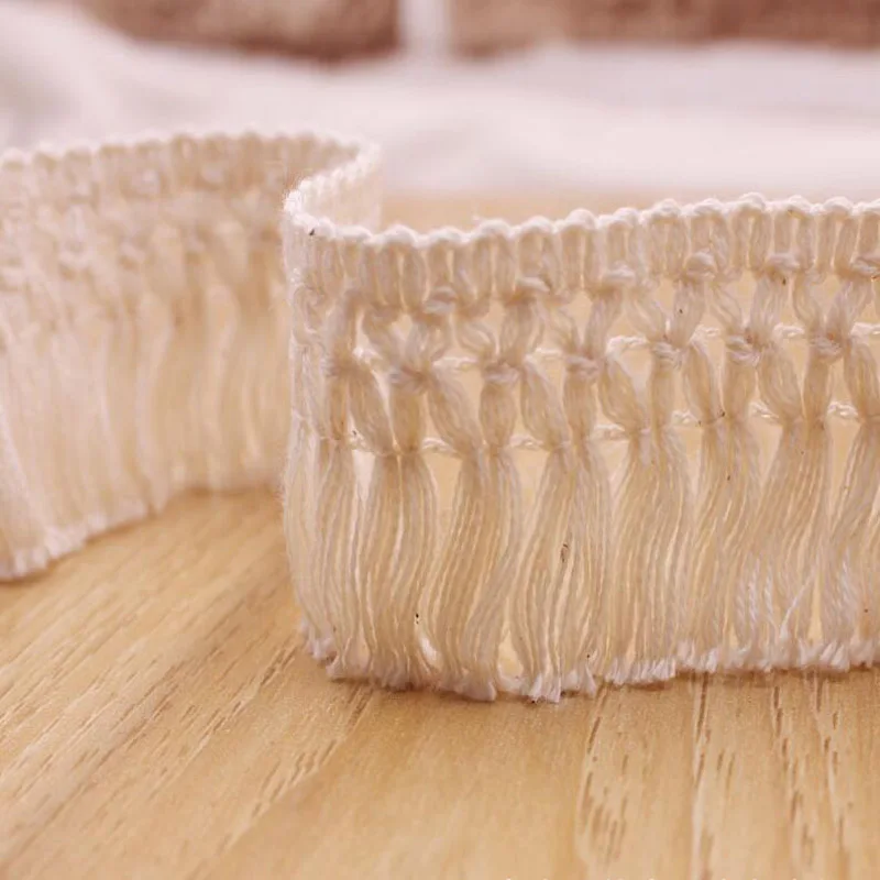 _ 50 ярдов хлопковые бежевые кружева с бахромой Висячие кружевные отделки для