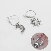 sun and moon earrings asymmetric earrings silver plated iron hoop earrings hollow moon sun face pendant ladies gift jewelry