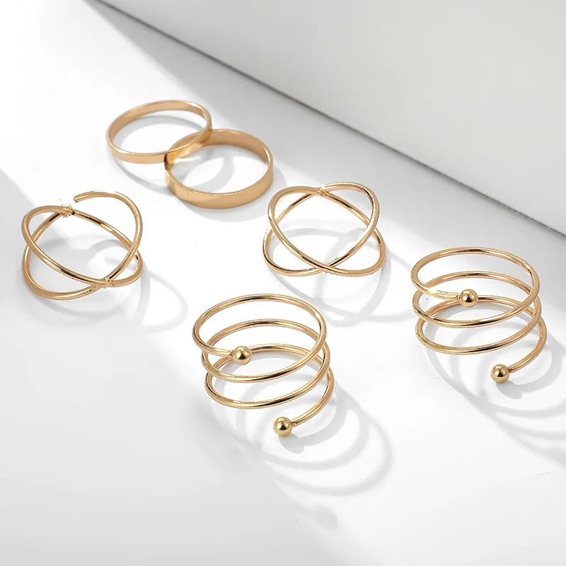 

New Style Simple Geometric Punk Ring 6 Pieces/set of Minimalist Alloy Ring Suitable for Ladies and Girls Party Jewelry Rings