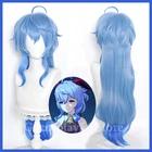 Genshin воздействия ганю парик Косплэй градиентный синий длинные прямые волосы, вьющиеся храмов волнистые синтетические Жаростойкие накладные волосы для взрослых на Хэллоуин в наличии