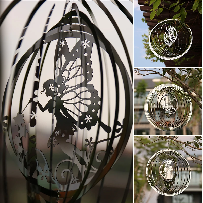 

3D Metal Wind Chimes Rotating Fairy Wind Spinners Weatherproof Stainless Steel Hanging Outdoor Decor Yard Art Wind Chimes Decor